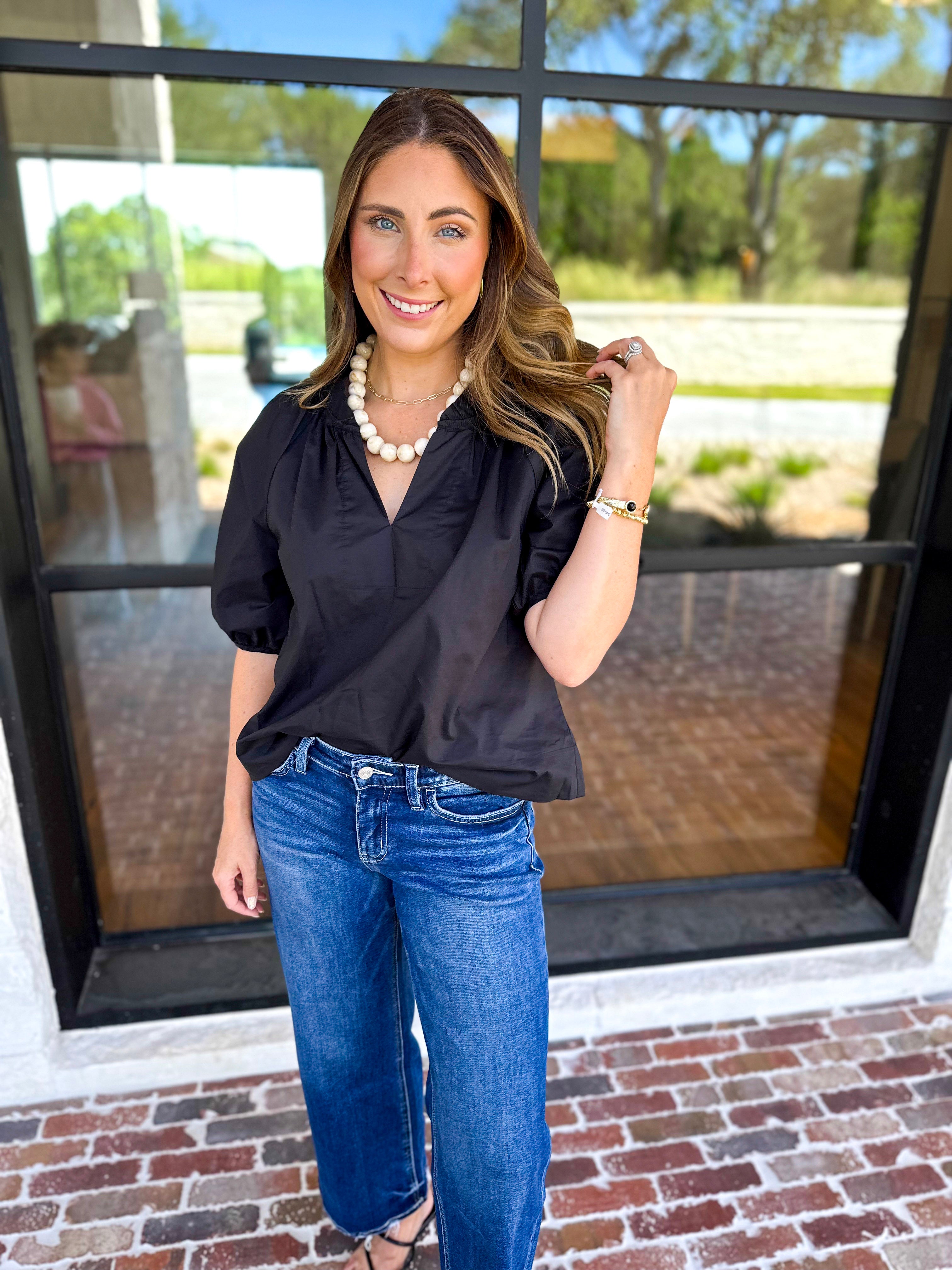 Feminine Everyday V-Neck Blouse - Black-200 Fashion Blouses-OLIVACEOUS-July & June Women's Fashion Boutique Located in San Antonio, Texas