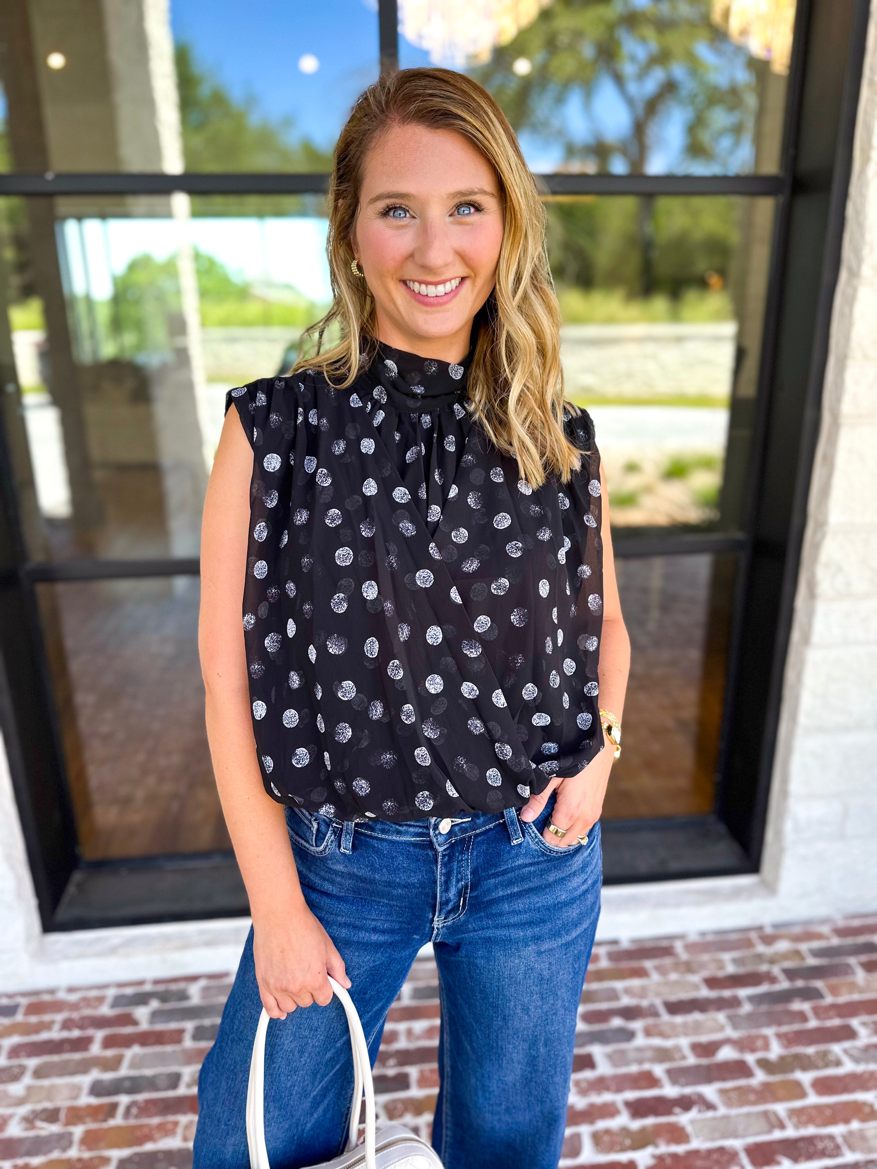 Date Night Polka Dot Top - Black-200 Fashion Blouses-ENTRO-July & June Women's Fashion Boutique Located in San Antonio, Texas