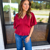 Elevated Chic Top - Merlot-200 Fashion Blouses-ENTRO-July & June Women's Fashion Boutique Located in San Antonio, Texas