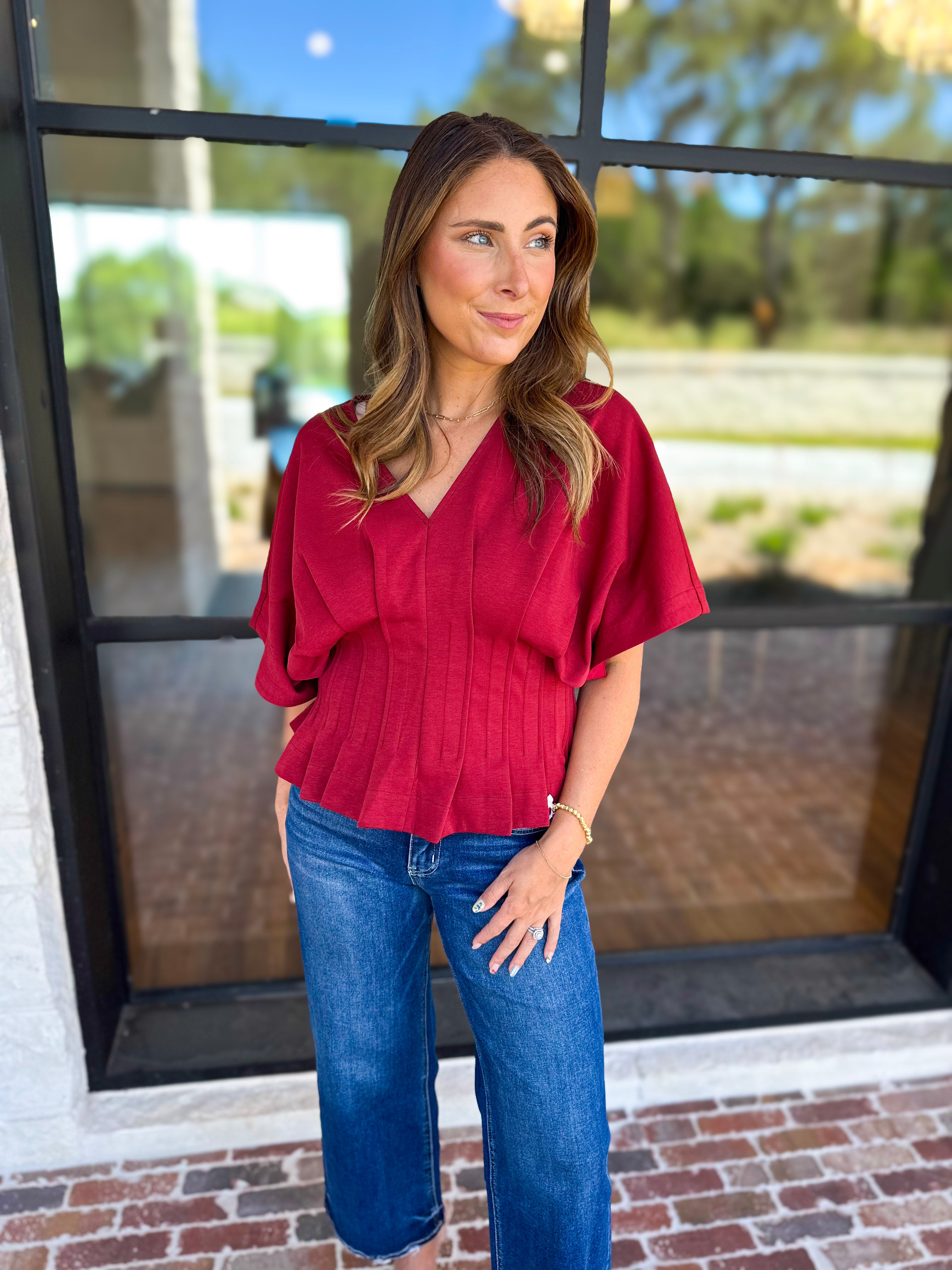 Elevated Chic Top - Merlot-200 Fashion Blouses-ENTRO-July & June Women's Fashion Boutique Located in San Antonio, Texas
