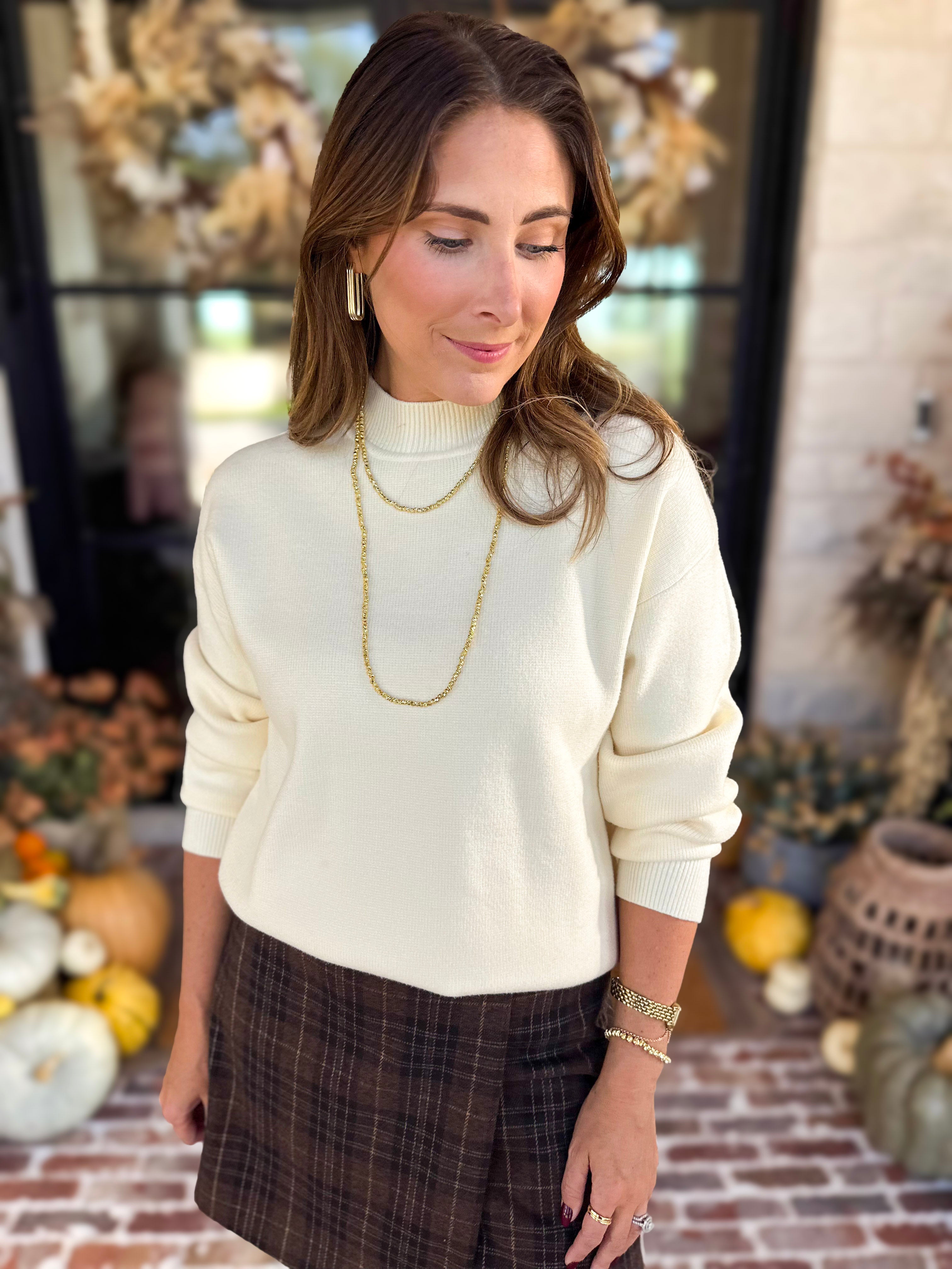 The Daily Mock Neck Sweater - Vanilla Cream-230 Sweaters/Cardis-SKIES ARE BLUE-July & June Women's Fashion Boutique Located in San Antonio, Texas