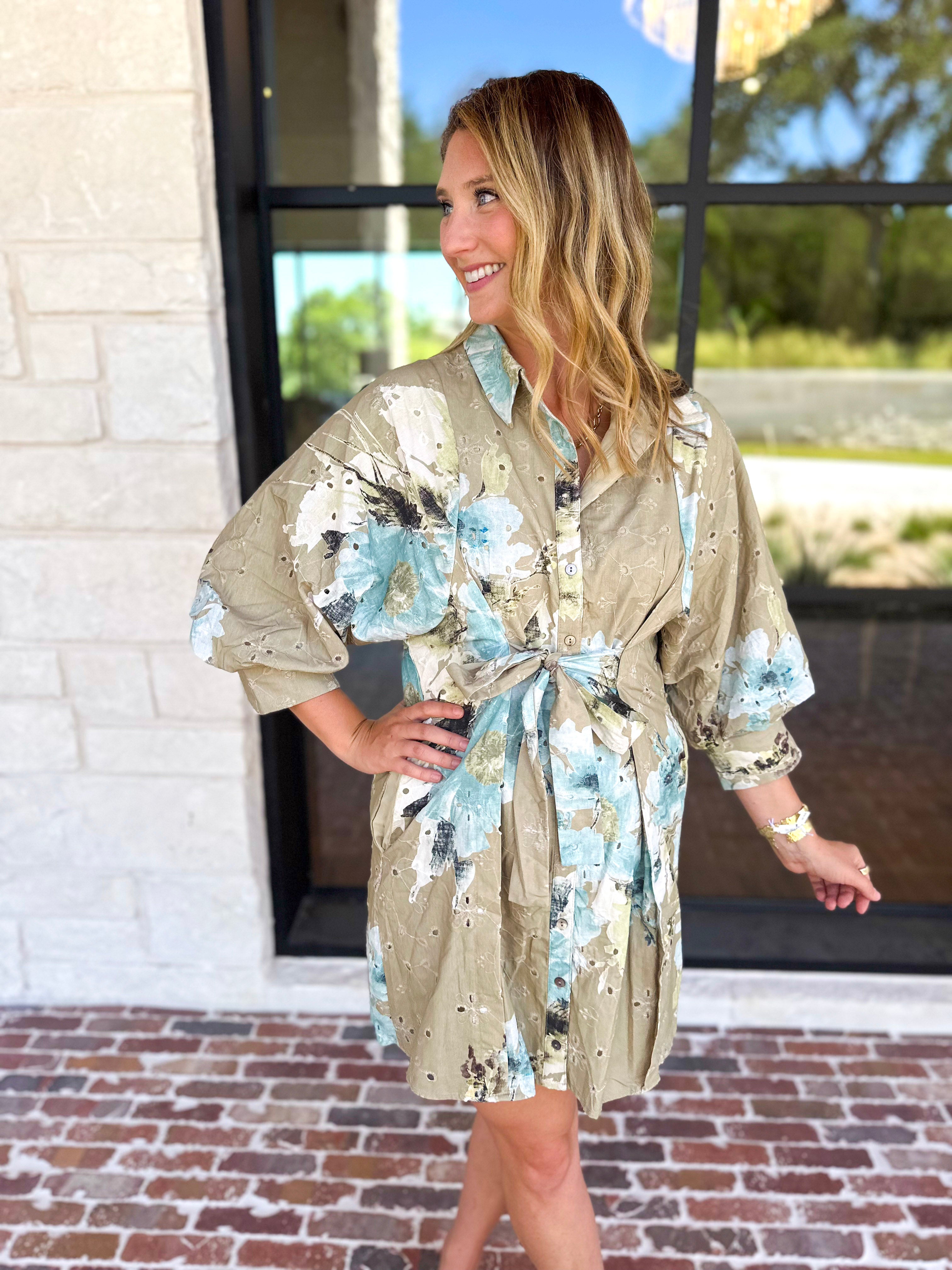 Sage & Blue Floral Mini Dress-510 Mini-ENTRO-July & June Women's Fashion Boutique Located in San Antonio, Texas