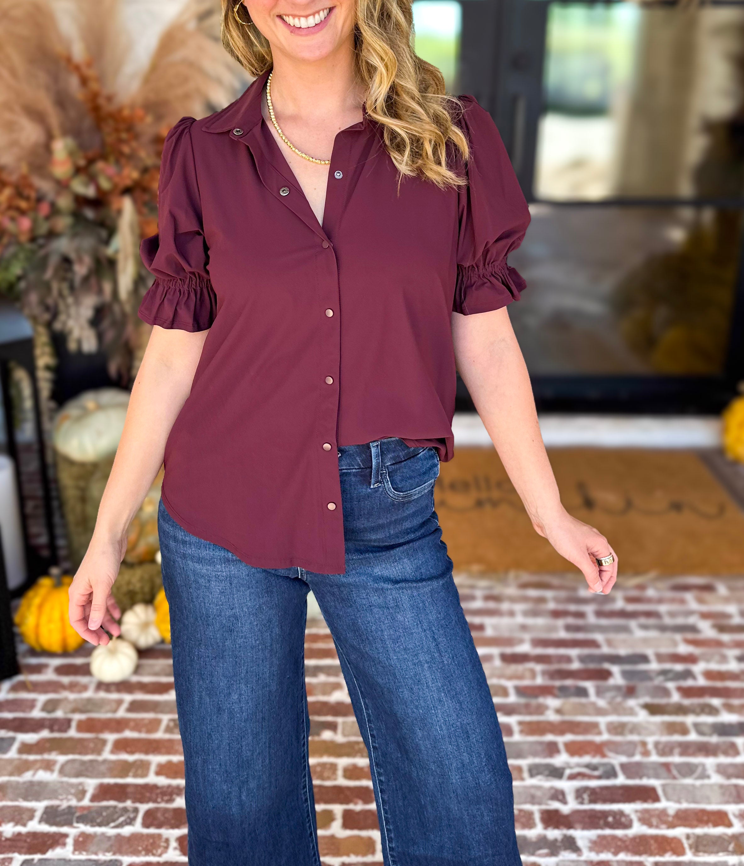 Liverpool - Good Feeling Button Down Top-200 Fashion Blouses-LIVERPOOL JEANS COMPANY-July & June Women's Fashion Boutique Located in San Antonio, Texas