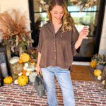 Heathered Brown Oversized Blouse-200 Fashion Blouses-ENTRO-July & June Women's Fashion Boutique Located in San Antonio, Texas