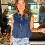 PINK FRIDAY DOORBUSTERS - Denim Pin-Tuck Tank - ONLINE - FINAL SALE-PINK FRIDAY DOORBUSTERS-BLU PEPPER-July & June Women's Fashion Boutique Located in San Antonio, Texas