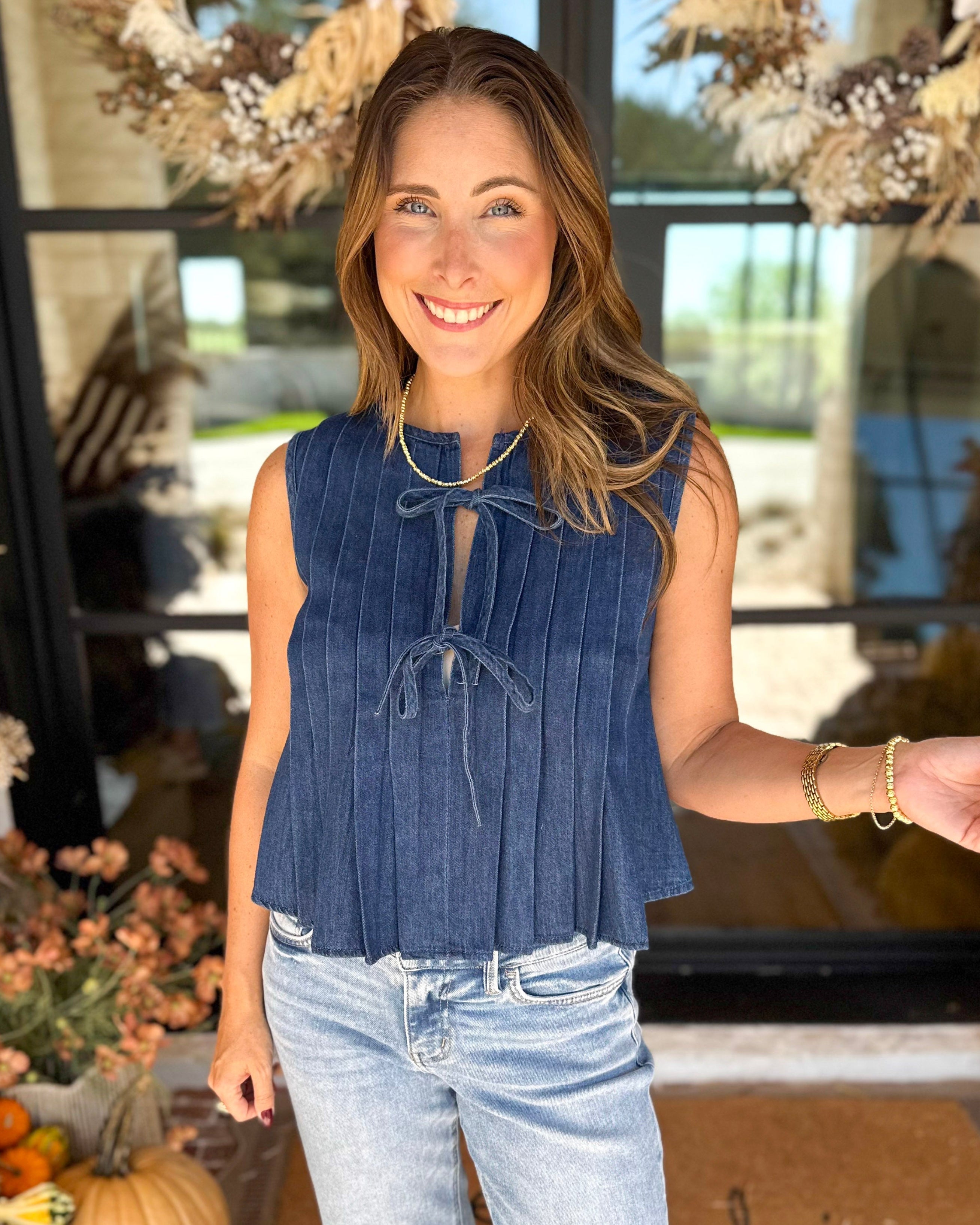 PINK FRIDAY DOORBUSTERS - Denim Pin-Tuck Tank - ONLINE - FINAL SALE-PINK FRIDAY DOORBUSTERS-BLU PEPPER-July & June Women's Fashion Boutique Located in San Antonio, Texas