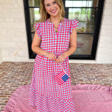 Mary Square - Elaine Gingham Midi Dress-MARY SQUARE-July & June Women's Fashion Boutique Located in San Antonio, Texas
