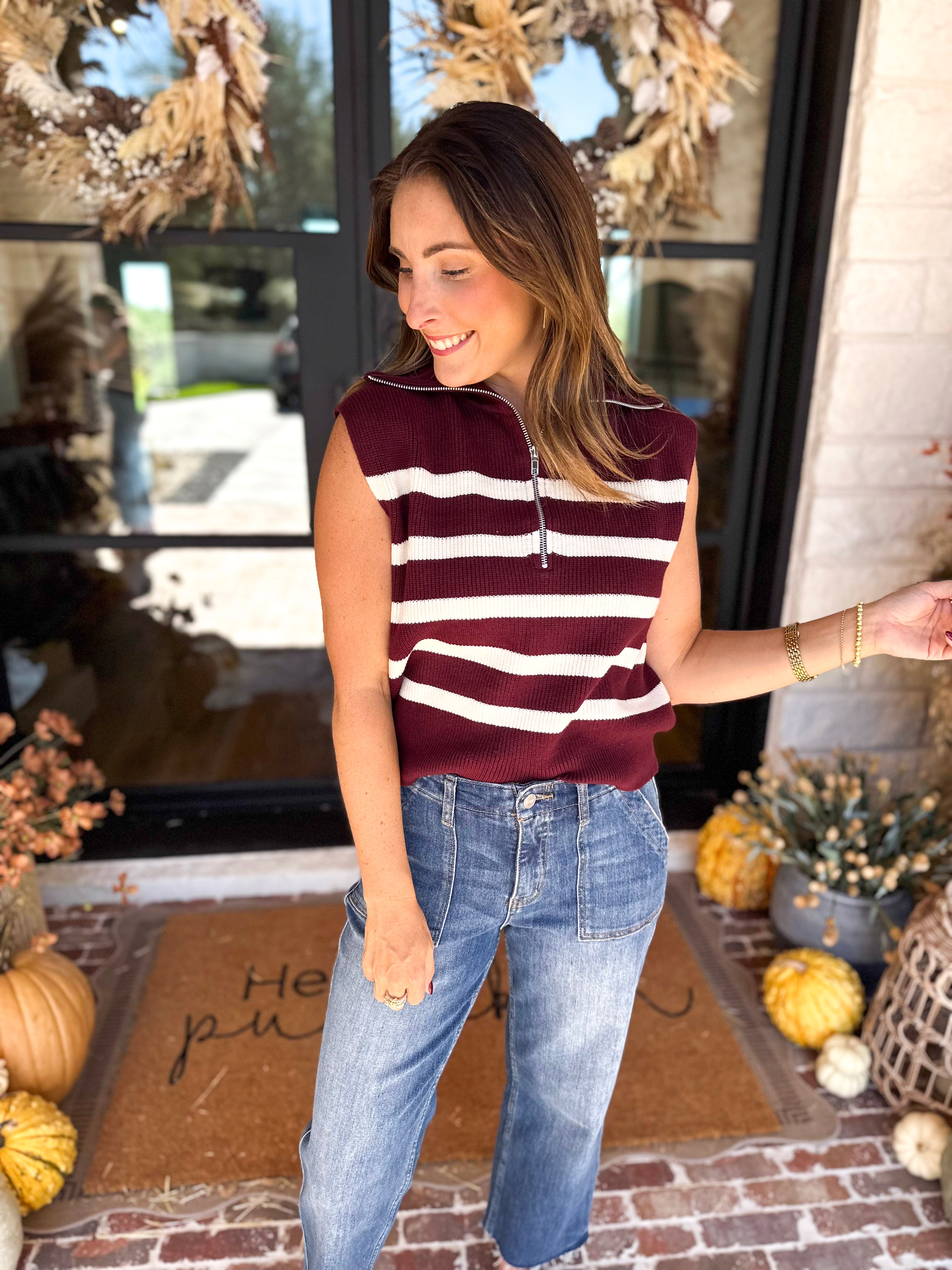 PINK FRIDAY DOORBUSTERS - Half Zip Sweater - Maroon - ONLINE - FINAL SALE-PINK FRIDAY DOORBUSTERS-DOUBLE ZERO-July & June Women's Fashion Boutique Located in San Antonio, Texas