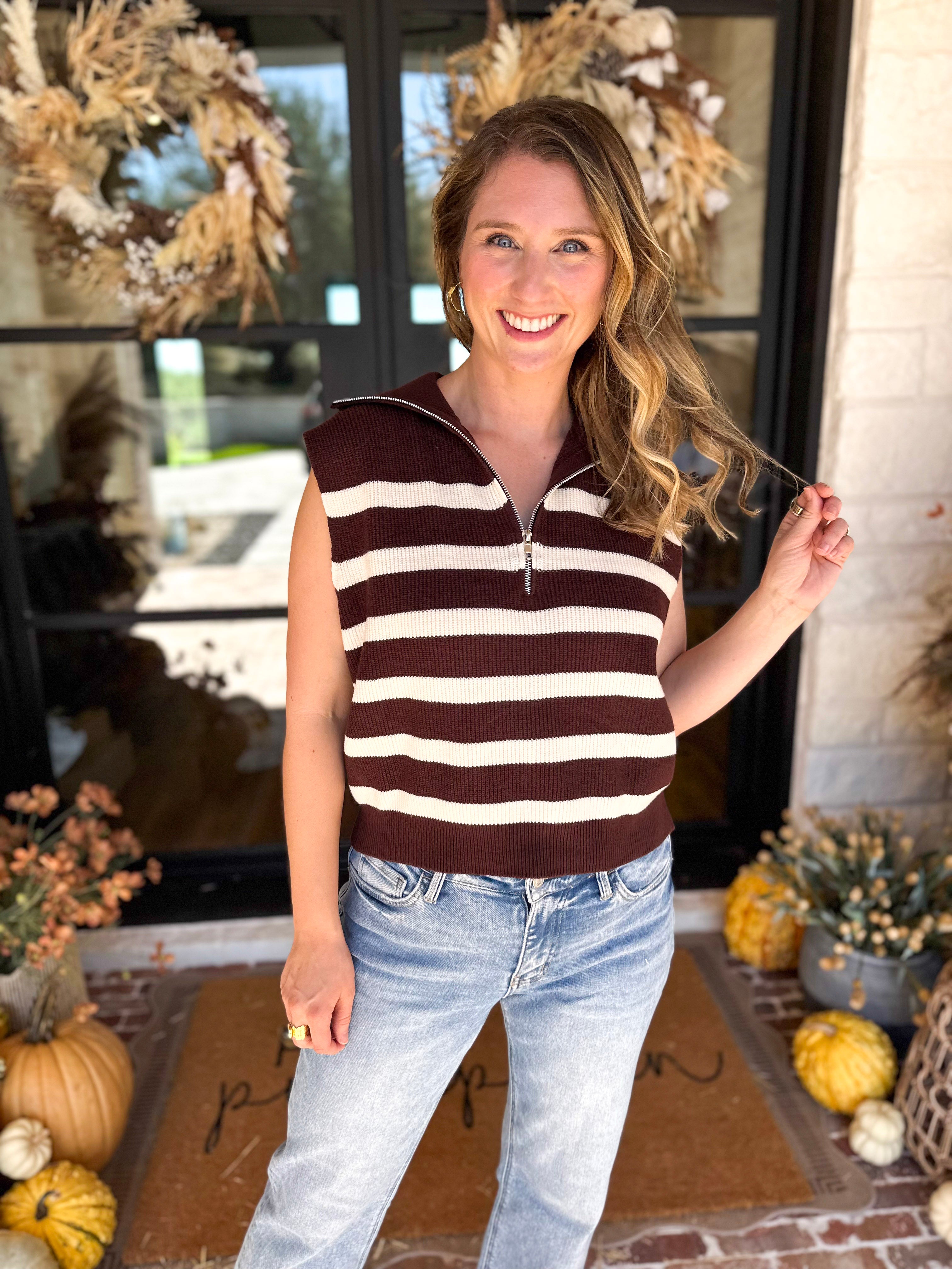 PINK FRIDAY DOORBUSTERS - Half Zip Sweater - Brown - ONLINE - FINAL SALE-PINK FRIDAY DOORBUSTERS-DOUBLE ZERO-July & June Women's Fashion Boutique Located in San Antonio, Texas