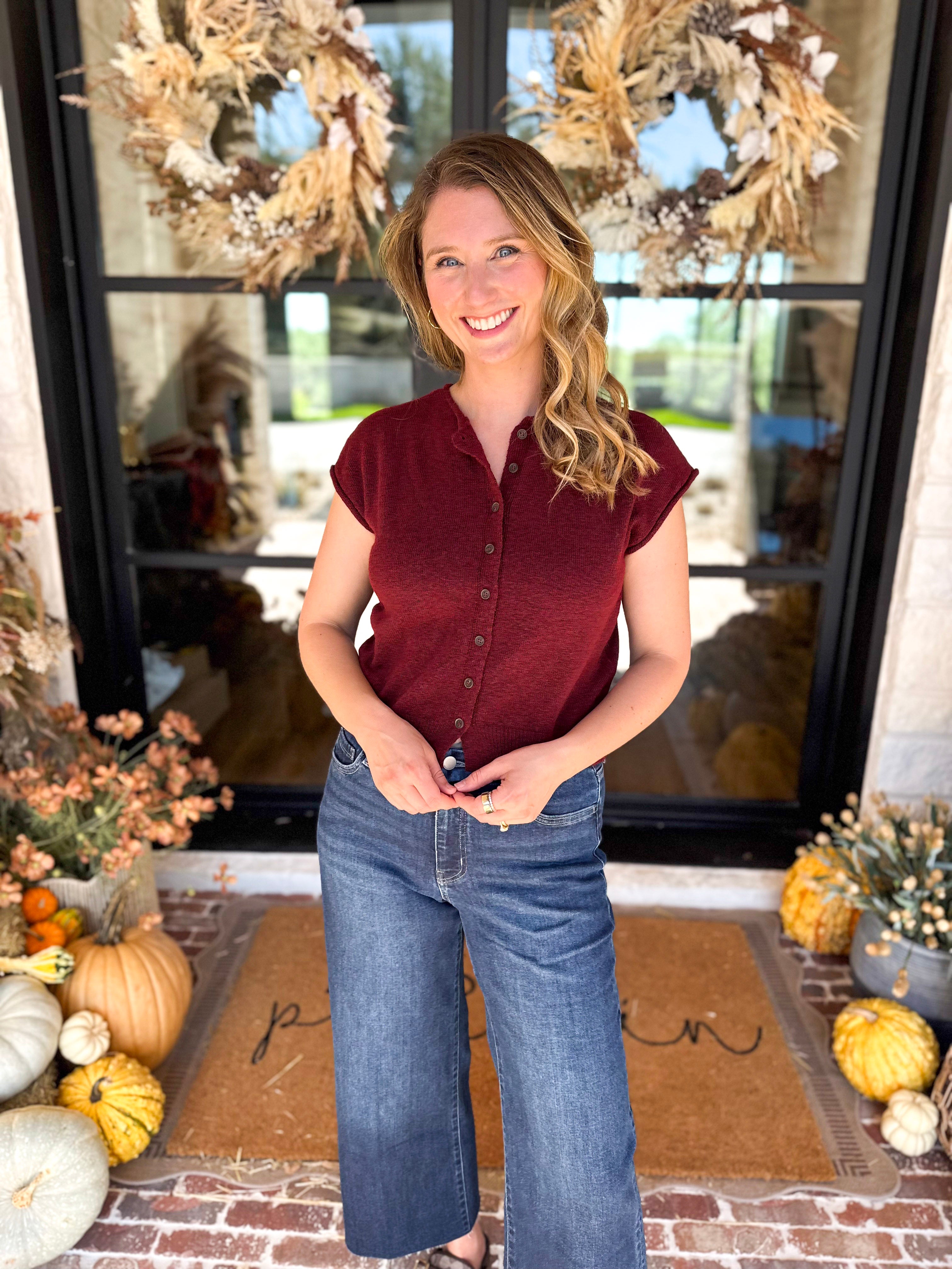 PINK FRIDAY DOORBUSTERS - Short Sleeve Cardigan - Maroon - ONLINE - FINAL SALE-PINK FRIDAY DOORBUSTERS-BLU PEPPER-July & June Women's Fashion Boutique Located in San Antonio, Texas