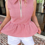 Sweetheart Gingham Red Blouse-200 Fashion Blouses-ENTRO-July & June Women's Fashion Boutique Located in San Antonio, Texas
