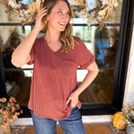 PINK FRIDAY DOORBUSTERS - Ribbed Top - Rust - ONLINE - FINAL SALE-PINK FRIDAY DOORBUSTERS-ENTRO-July & June Women's Fashion Boutique Located in San Antonio, Texas