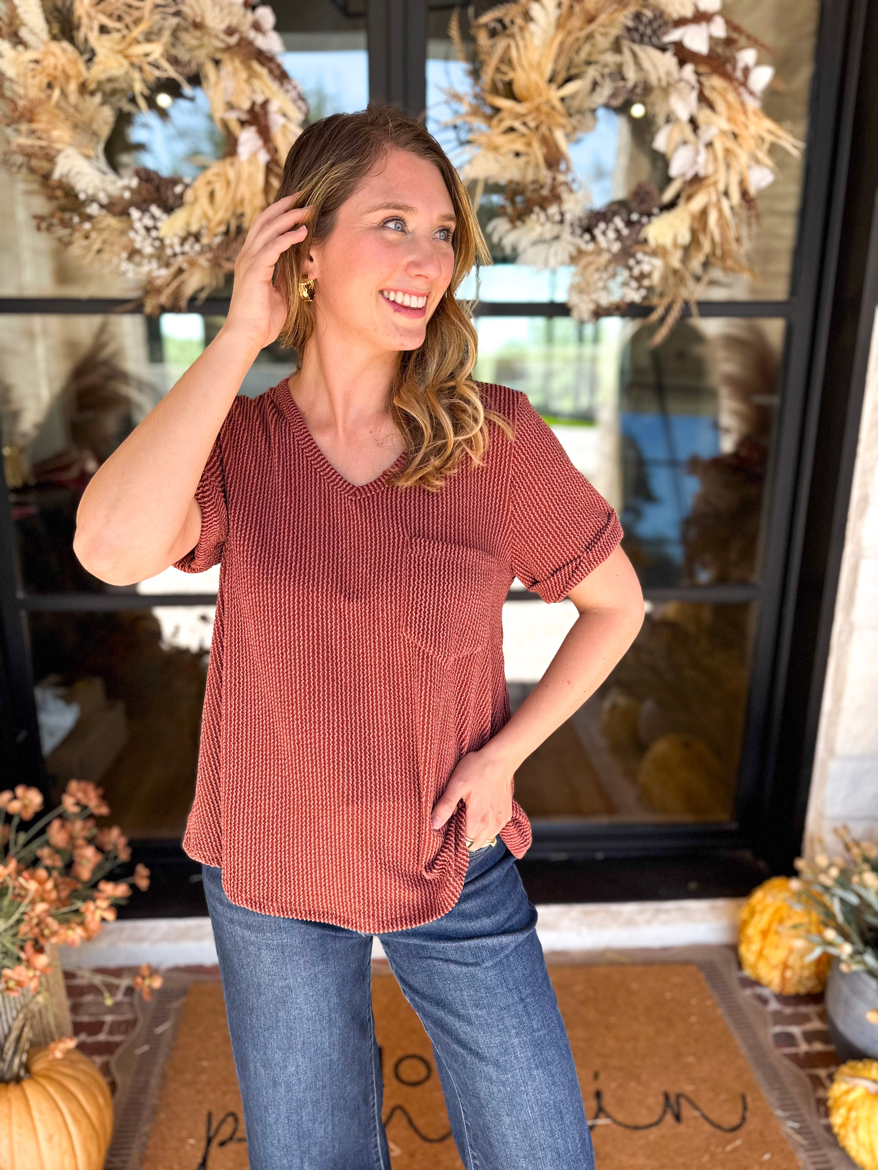 PINK FRIDAY DOORBUSTERS - Ribbed Top - Rust - ONLINE - FINAL SALE-PINK FRIDAY DOORBUSTERS-ENTRO-July & June Women's Fashion Boutique Located in San Antonio, Texas