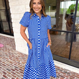 Mary Square - Jema Gingham Navy Mix Midi Dress-500 Midi-MARY SQUARE-July & June Women's Fashion Boutique Located in San Antonio, Texas