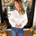 PINK FRIDAY DOORBUSTERS - Henley Polo Top - Cream - ONLINE - FINAL SALE-PINK FRIDAY DOORBUSTERS-DOUBLE ZERO-July & June Women's Fashion Boutique Located in San Antonio, Texas