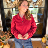 PINK FRIDAY DOORBUSTERS - Henley Polo Top - Red - ONLINE - FINAL SALE-PINK FRIDAY DOORBUSTERS-DOUBLE ZERO-July & June Women's Fashion Boutique Located in San Antonio, Texas