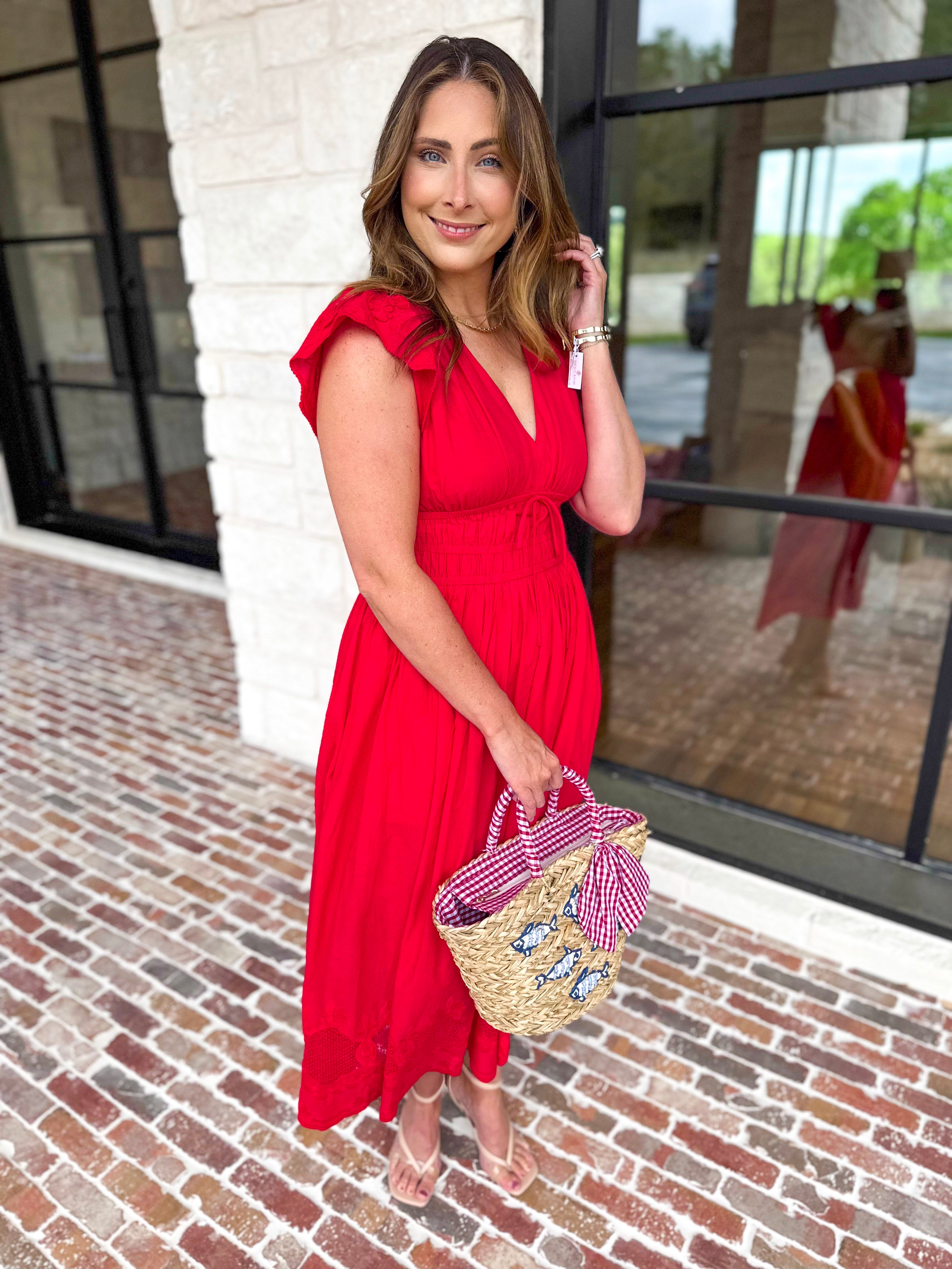 Current Air - Bold Red Blooms Midi Dress-500 Midi-CURRENT AIR CLOTHING-July & June Women's Fashion Boutique Located in San Antonio, Texas