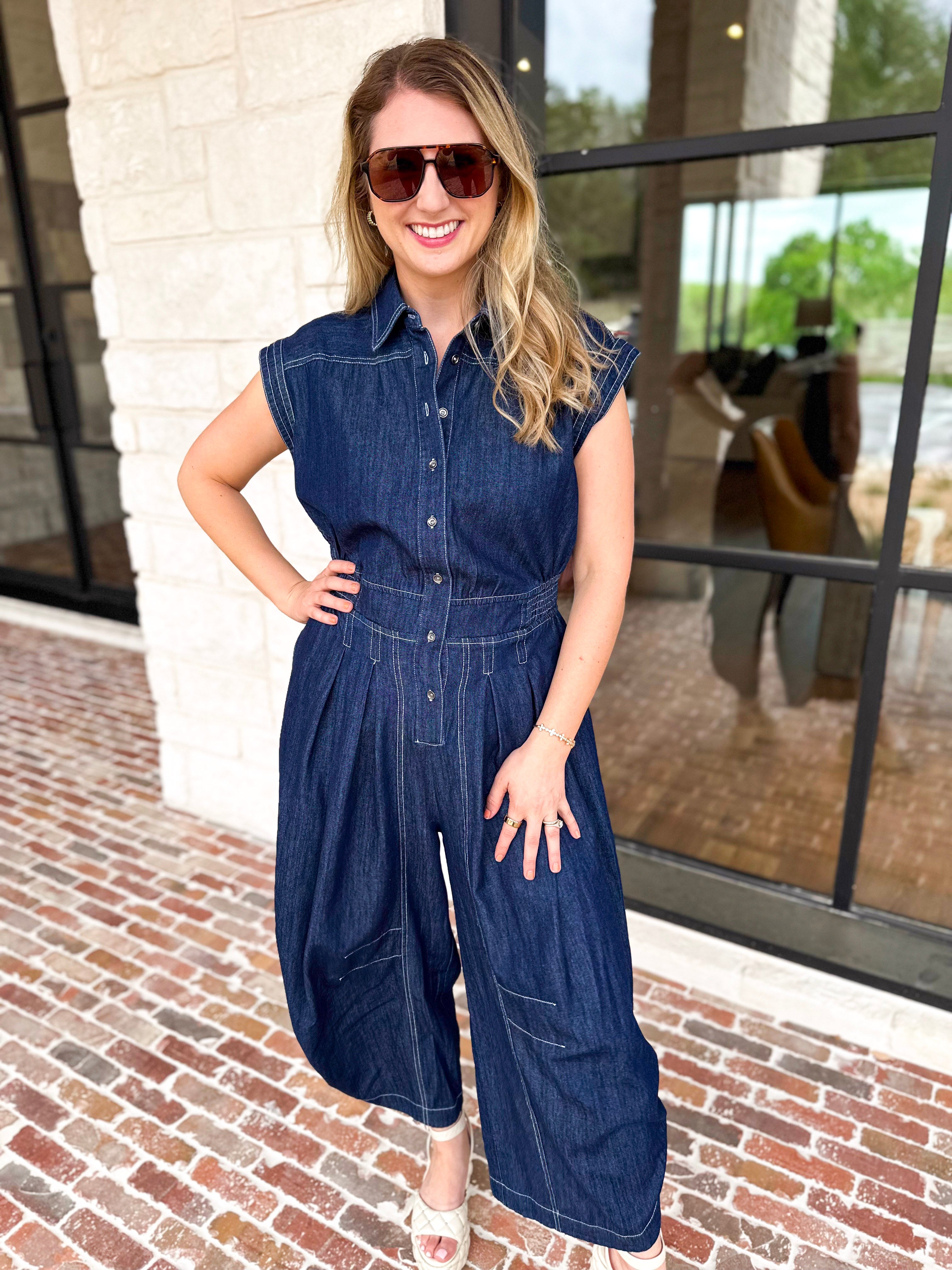 Denim Parachute Jumpsuit-500 Midi-RAE MODE-July & June Women's Fashion Boutique Located in San Antonio, Texas