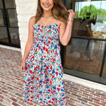 Summer In Bloom Midi Dress-500 Midi-SKIES ARE BLUE-July & June Women's Fashion Boutique Located in San Antonio, Texas