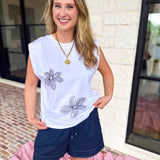 Current Air - Embroidered Floral Tee-200 Fashion Blouses-CURRENT AIR CLOTHING-July & June Women's Fashion Boutique Located in San Antonio, Texas
