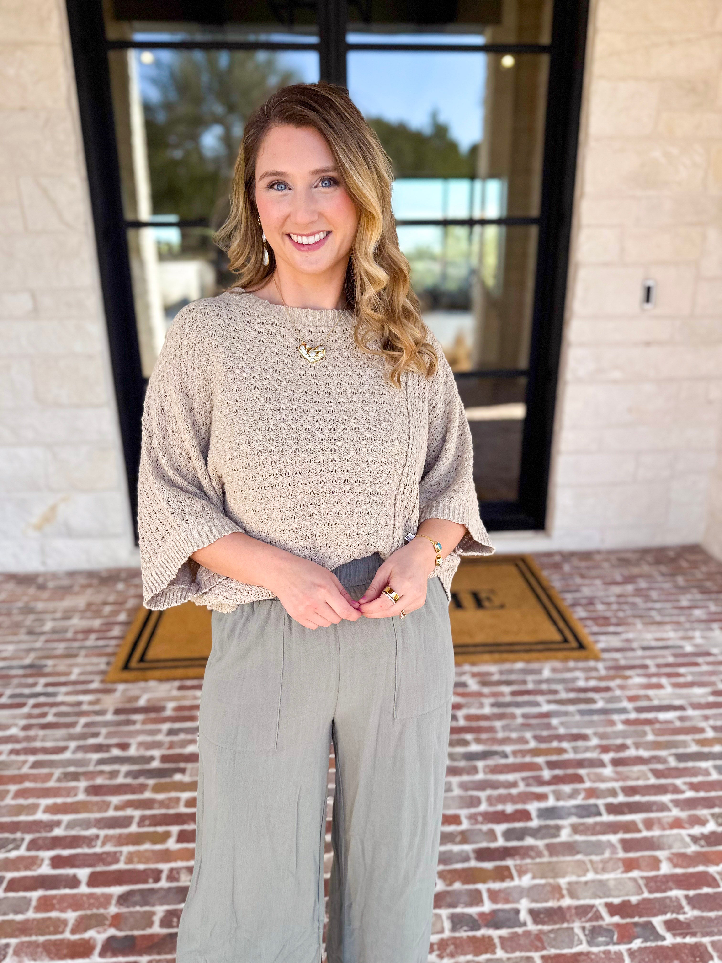Asymmetrical Knit Sweater Top - Taupe-230 Sweaters/Cardis-RAE MODE-July & June Women's Fashion Boutique Located in San Antonio, Texas