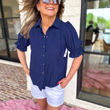 LIVERPOOL - Button Down Blouse - Navy-200 Fashion Blouses-LIVERPOOL JEANS COMPANY-July & June Women's Fashion Boutique Located in San Antonio, Texas
