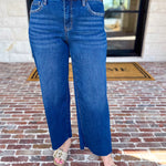 Vervet - Mid Rise Dark Wash Wide Leg Jeans-400 Pants-VEVERT BY FLYING MONKEY-July & June Women's Fashion Boutique Located in San Antonio, Texas
