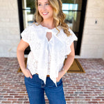 Ivory Eyelet Bow Front Blouse-200 Fashion Blouses-ALLIE ROSE-July & June Women's Fashion Boutique Located in San Antonio, Texas