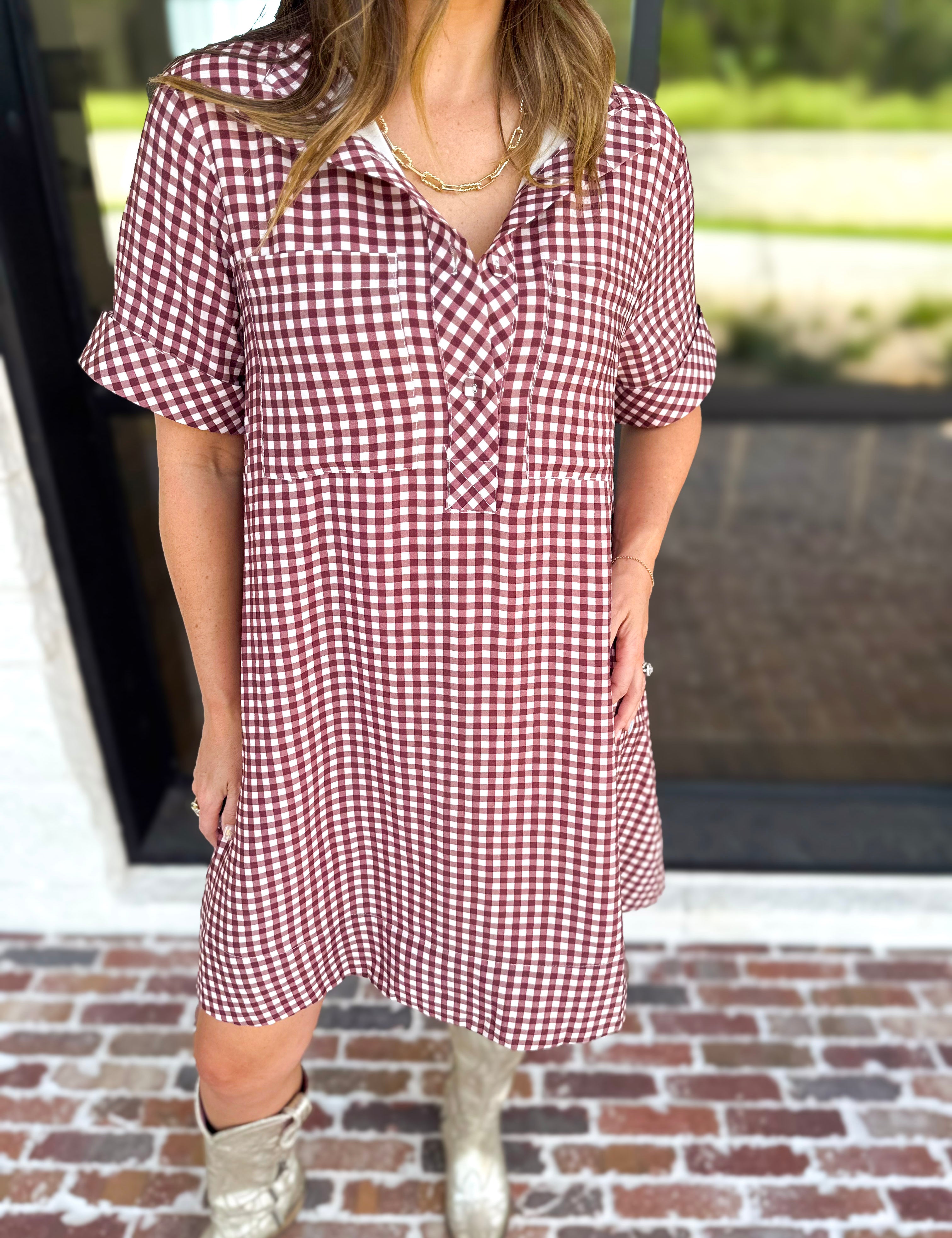 Fall Transition Mini Dress - Red Bean-510 Mini-ENTRO-July & June Women's Fashion Boutique Located in San Antonio, Texas