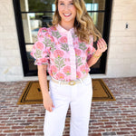 Floral Fun Blouse - Pink-200 Fashion Blouses-ENTRO-July & June Women's Fashion Boutique Located in San Antonio, Texas