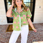 Floral Fun Blouse - Matcha-200 Fashion Blouses-ENTRO-July & June Women's Fashion Boutique Located in San Antonio, Texas