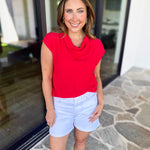 Current Air - Cowl Neck Blouse - Red-200 Fashion Blouses-CURRENT AIR CLOTHING-July & June Women's Fashion Boutique Located in San Antonio, Texas