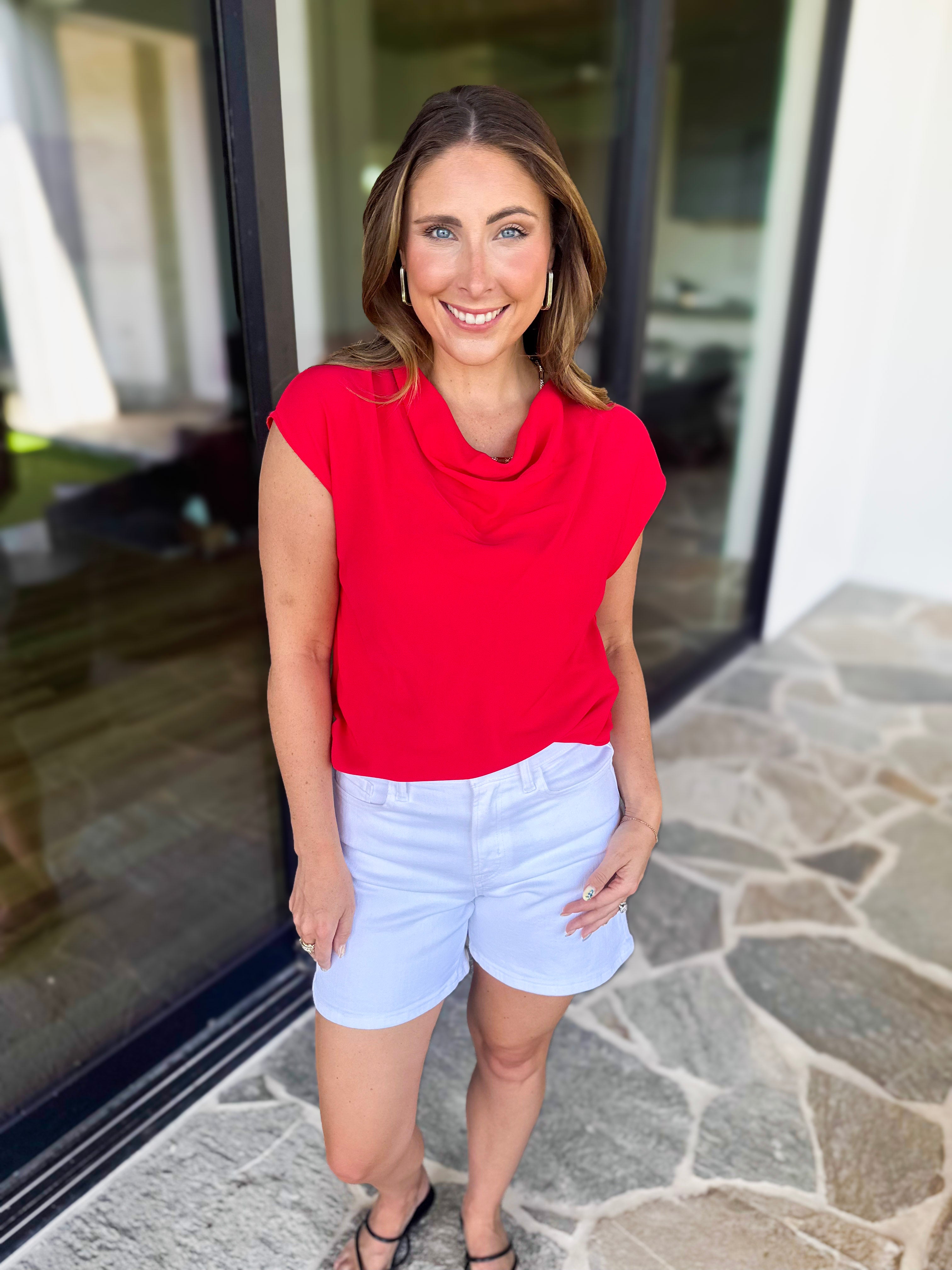 Current Air - Cowl Neck Blouse - Red-200 Fashion Blouses-CURRENT AIR CLOTHING-July & June Women's Fashion Boutique Located in San Antonio, Texas