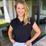 Current Air - Cowl Neck Blouse - Black-200 Fashion Blouses-CURRENT AIR CLOTHING-July & June Women's Fashion Boutique Located in San Antonio, Texas