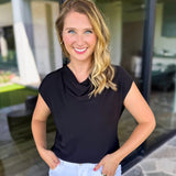 Current Air - Cowl Neck Blouse - Black-200 Fashion Blouses-CURRENT AIR CLOTHING-July & June Women's Fashion Boutique Located in San Antonio, Texas