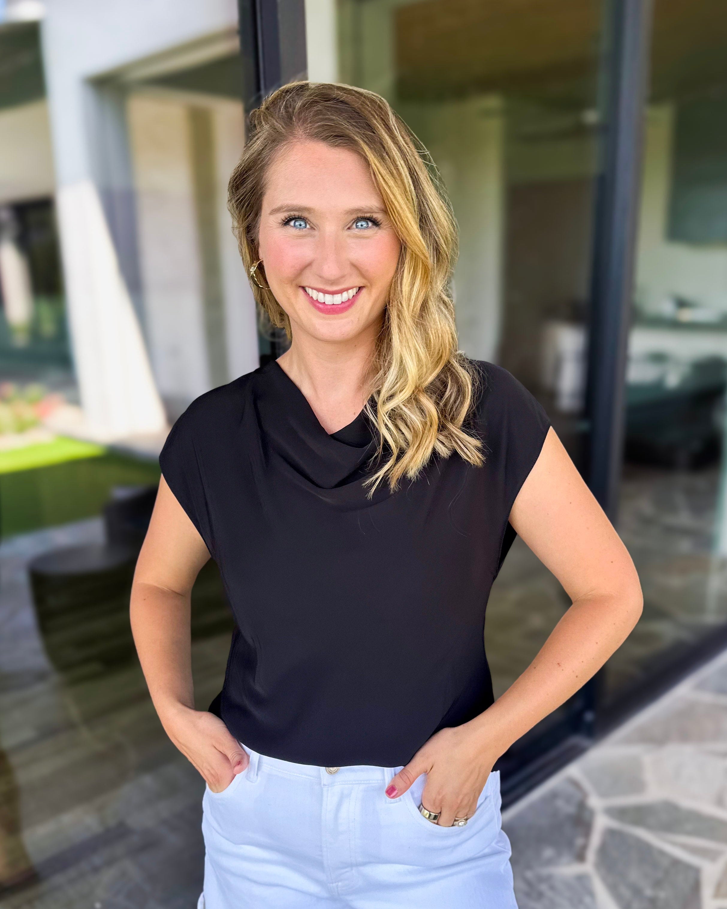 Current Air - Cowl Neck Blouse - Black-200 Fashion Blouses-CURRENT AIR CLOTHING-July & June Women's Fashion Boutique Located in San Antonio, Texas