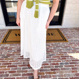White Eyelet Midi Skirt-410 Shorts/Skirts-ENTRO-July & June Women's Fashion Boutique Located in San Antonio, Texas