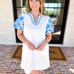 Ivory & Bold Blue Mini Dres-510 Mini-ENTRO-July & June Women's Fashion Boutique Located in San Antonio, Texas