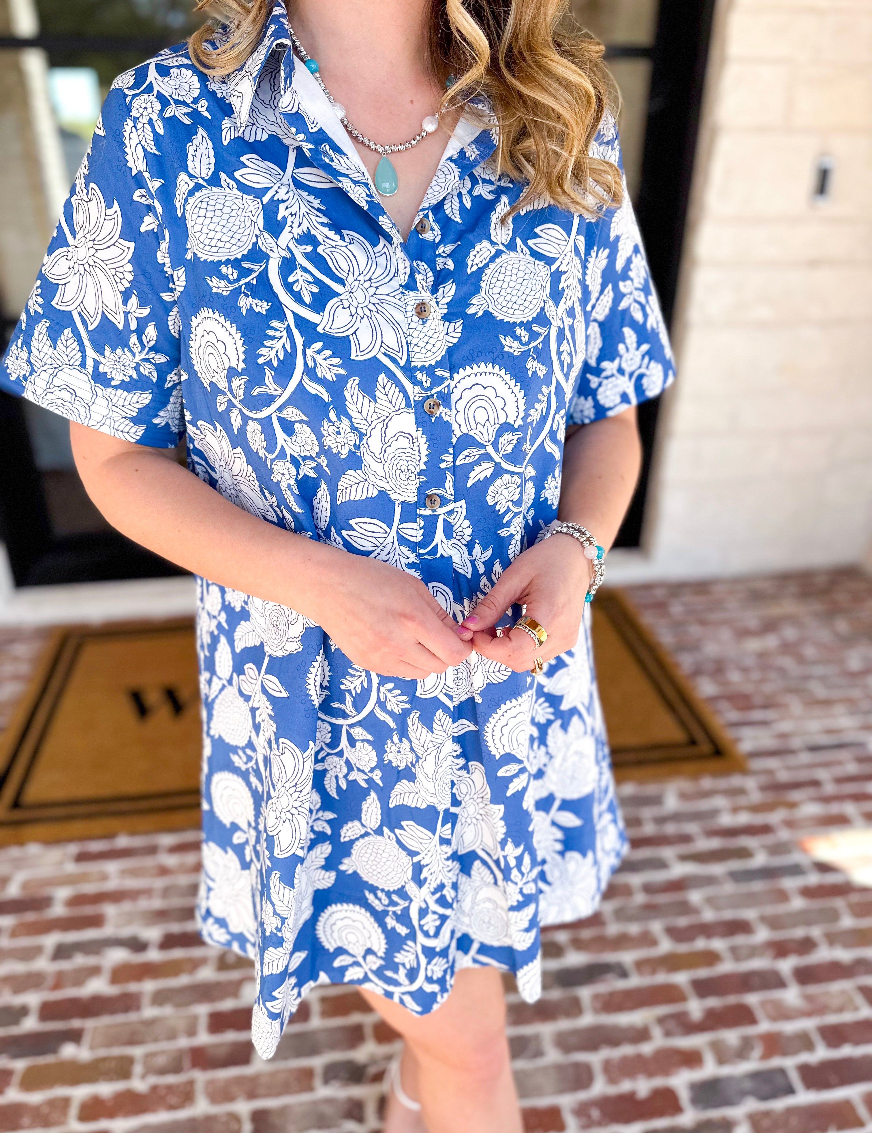 Bold Blue Paisley Mini Dress-510 Mini-FATE-July & June Women's Fashion Boutique Located in San Antonio, Texas