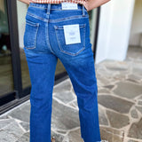 Vervet - High Rise Cropped Dark Wash Straight Leg Jeans-420 Denim-VEVERT BY FLYING MONKEY-July & June Women's Fashion Boutique Located in San Antonio, Texas