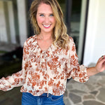 Verona Floral Blouse-200 Fashion Blouses-OLIVACEOUS-July & June Women's Fashion Boutique Located in San Antonio, Texas