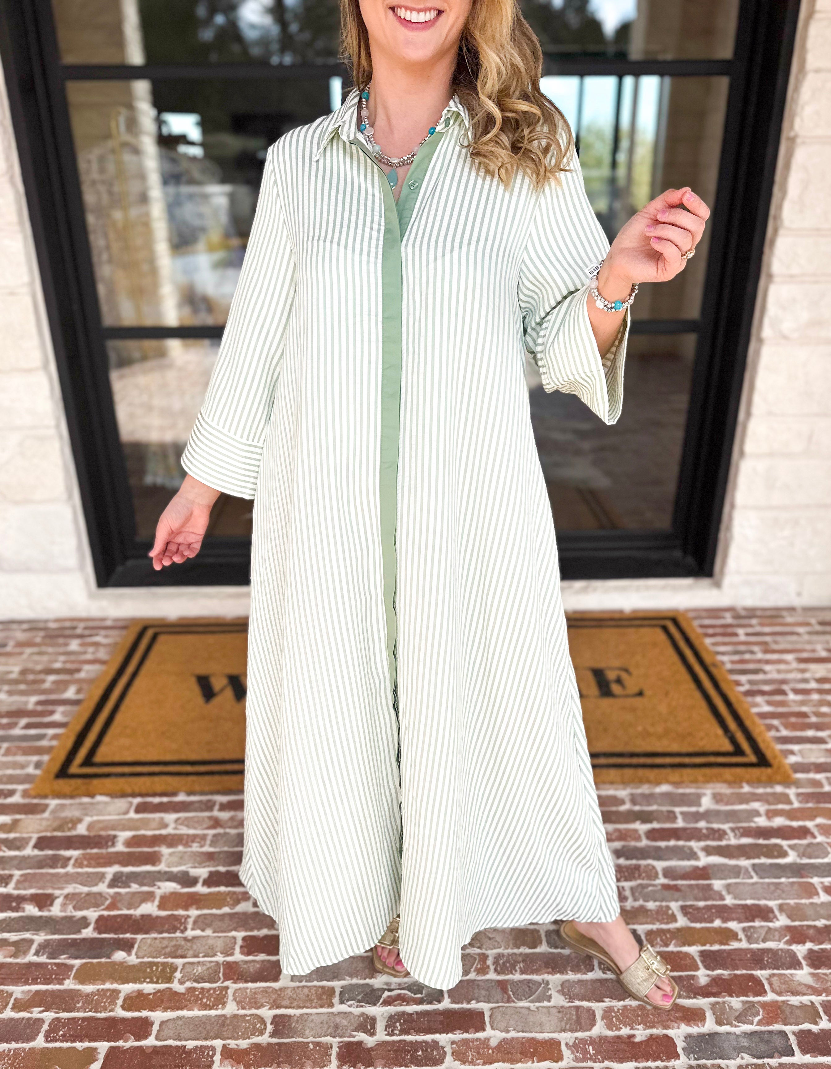 The Sunday Stroll Midi Dress - Sage-500 Midi-ENTRO-July & June Women's Fashion Boutique Located in San Antonio, Texas