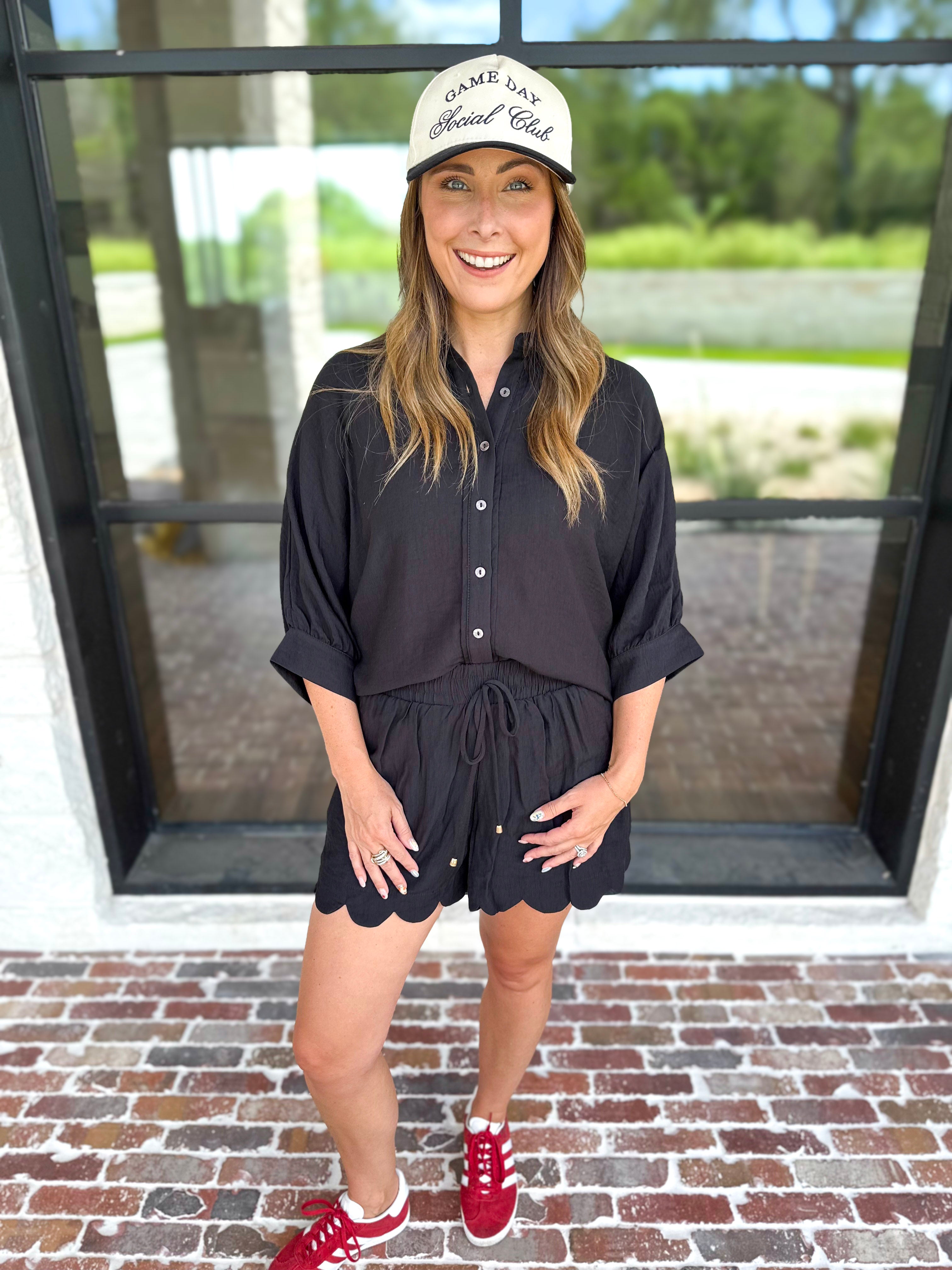 Black Scalloped Short Set-510 Mini-ENTRO-July & June Women's Fashion Boutique Located in San Antonio, Texas