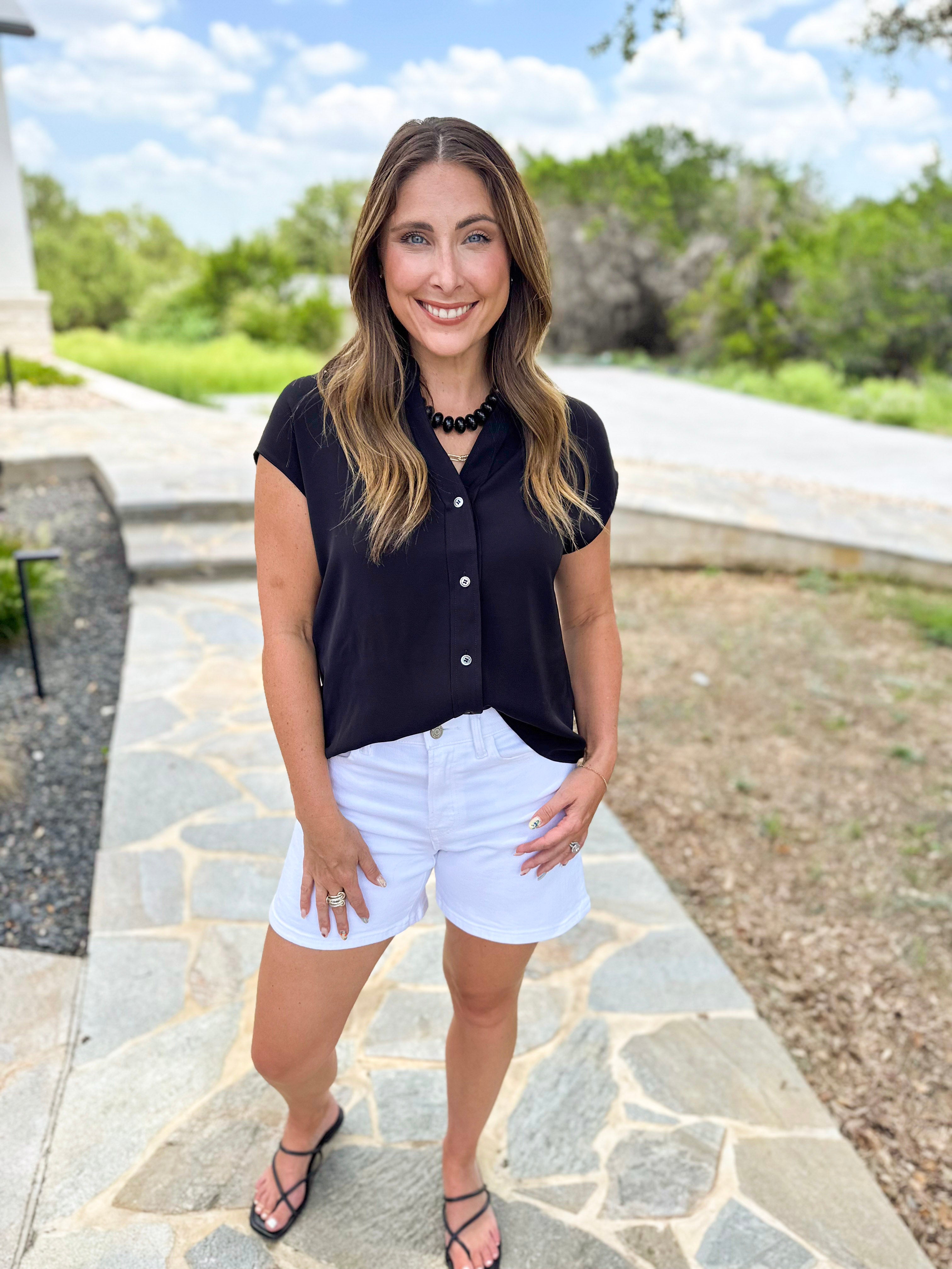 Current Air - Classic Button Down Blouse - Black-200 Fashion Blouses-CURRENT AIR CLOTHING-July & June Women's Fashion Boutique Located in San Antonio, Texas