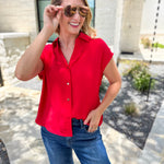 Current Air - Classic Button Down Blouse - Red-200 Fashion Blouses-CURRENT AIR CLOTHING-July & June Women's Fashion Boutique Located in San Antonio, Texas