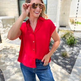 Current Air - Classic Button Down Blouse - Red-200 Fashion Blouses-CURRENT AIR CLOTHING-July & June Women's Fashion Boutique Located in San Antonio, Texas