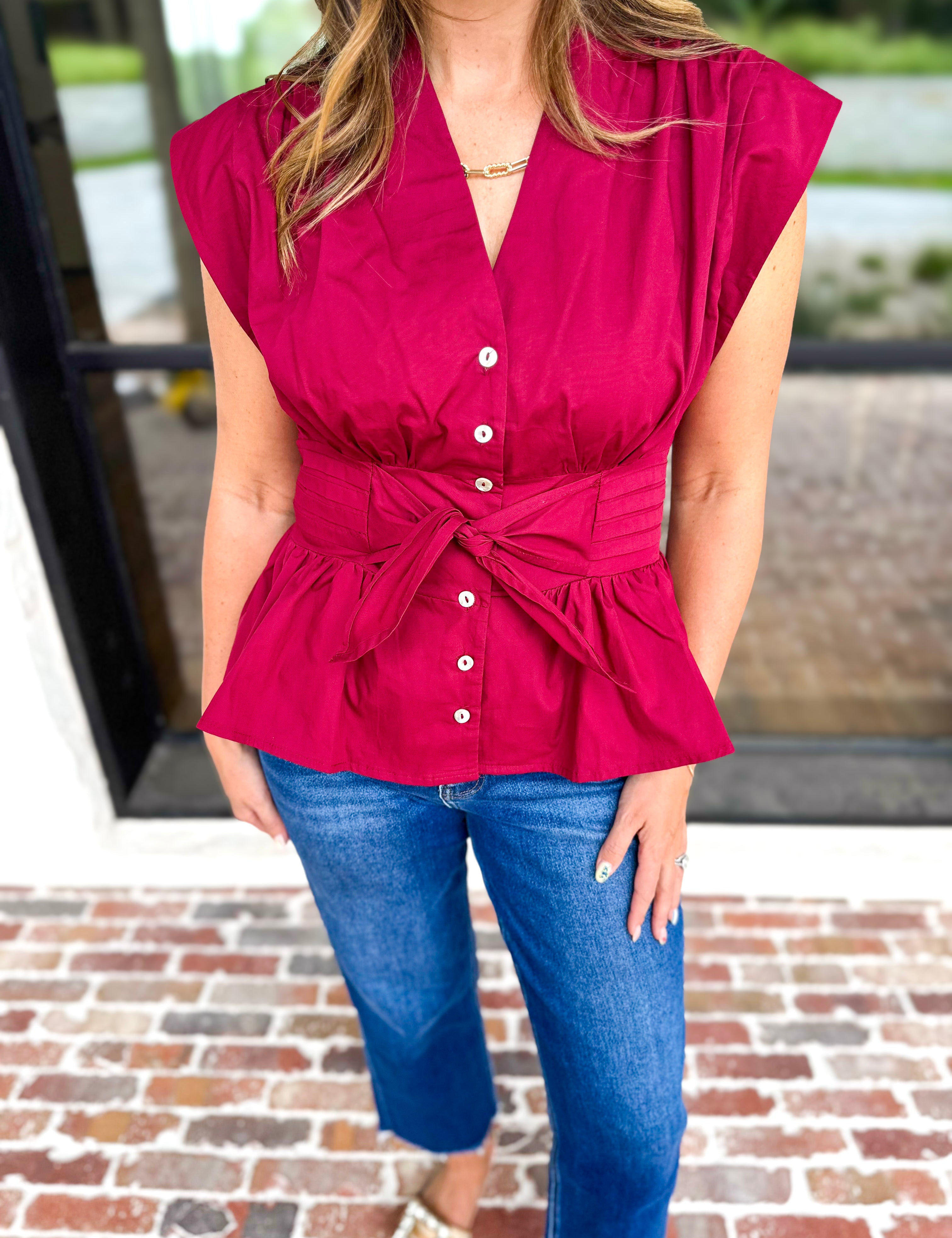 The Marlow Blouse - Maroon-200 Fashion Blouses-ENTRO-July & June Women's Fashion Boutique Located in San Antonio, Texas