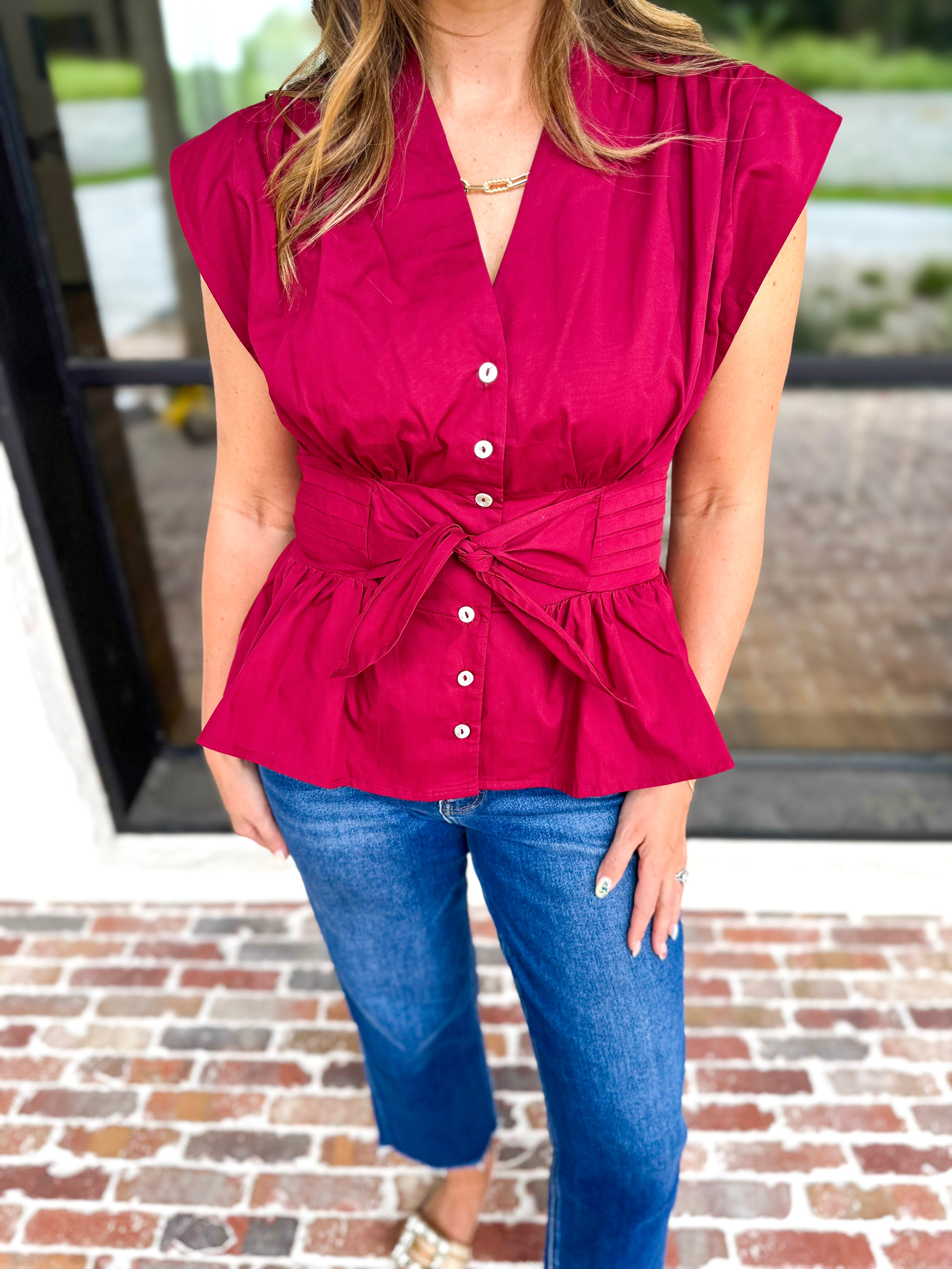 The Marlow Blouse - Maroon-200 Fashion Blouses-ENTRO-July & June Women's Fashion Boutique Located in San Antonio, Texas