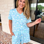 Mary Square - Alli Pj Set - Quiet Blossom Blue-300 Athleisure/Lounge-MARY SQUARE-July & June Women's Fashion Boutique Located in San Antonio, Texas