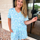 Mary Square - Alli Pj Set - Quiet Blossom Blue-300 Athleisure/Lounge-MARY SQUARE-July & June Women's Fashion Boutique Located in San Antonio, Texas